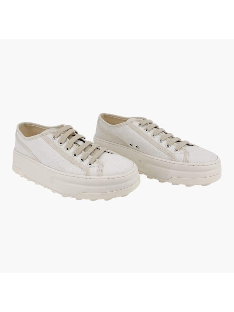 Gucci Tennis 1977 Platform Sneakers White Gg Canvas Size 41 Us 11 Women’s